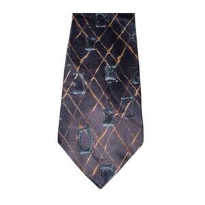 J. Ferrar 100% Silk Tie Necktie Gray Gold Cracked Ice  Abstract JF J Ferrar